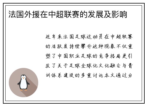 法国外援在中超联赛的发展及影响